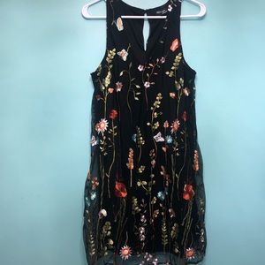 Embroidered Floral Black Dress